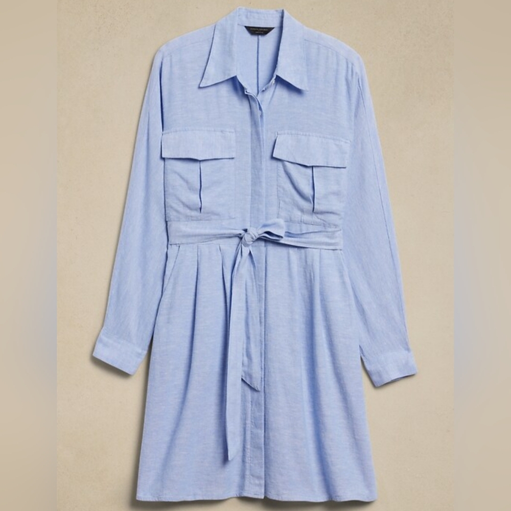 Linen-blend Utility Mini Shirtsress, Size XS